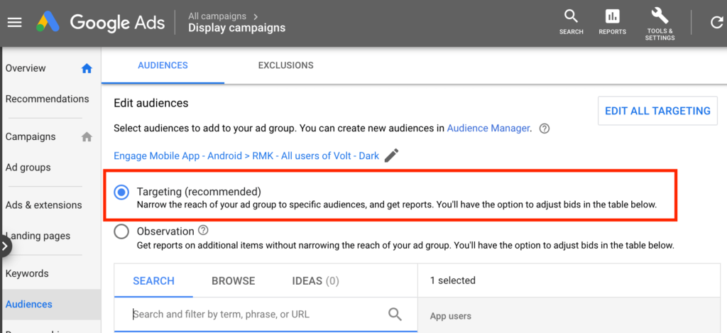 Installed app category targeting