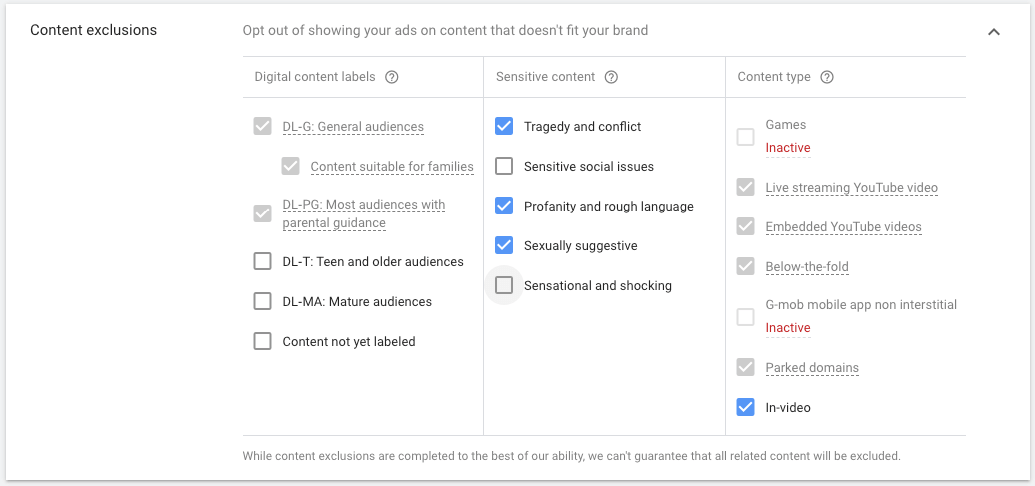 display ads content exclusions