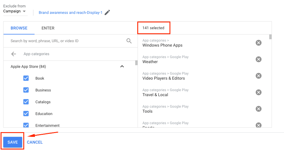 exclude placements