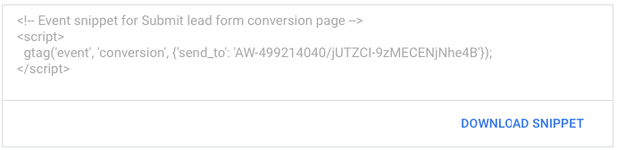 display ads tag event snippet