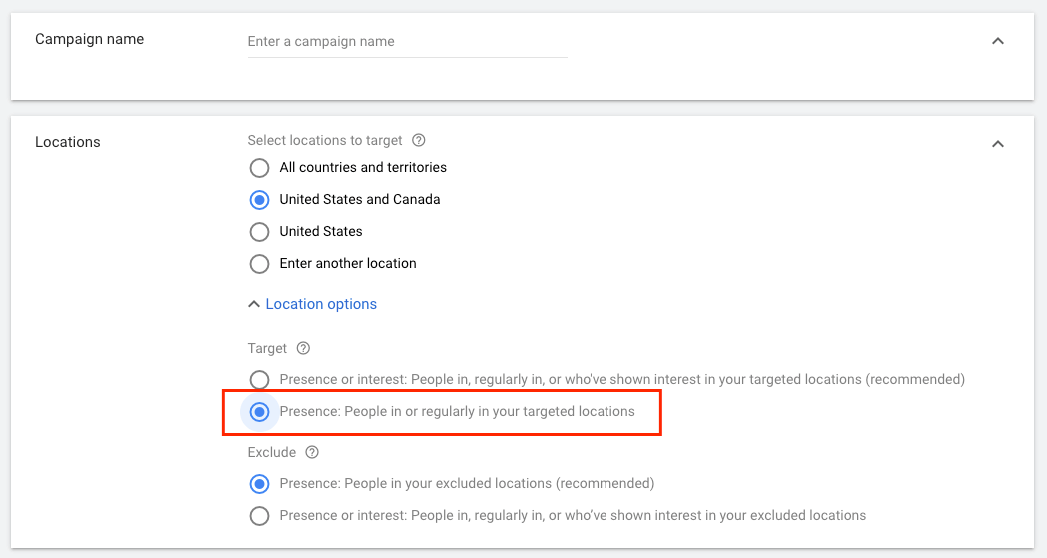 enter campaign name geo location