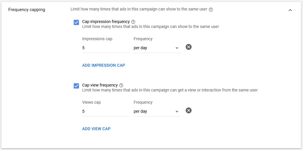 google video ads frequency capping