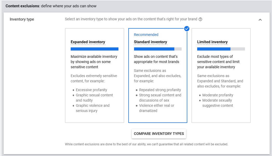google video ads inventory type