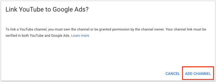 google video ads link youtube add channel