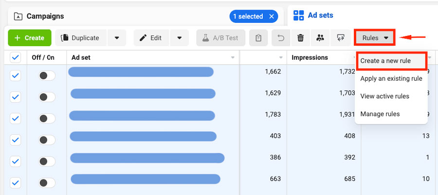 facebook automated rules create rule