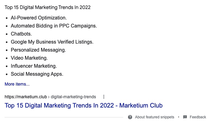 featured snippet