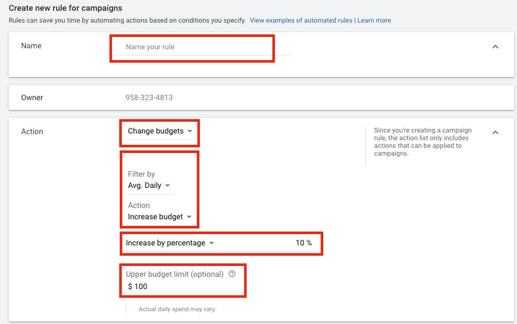 google ads automated rules conditions
