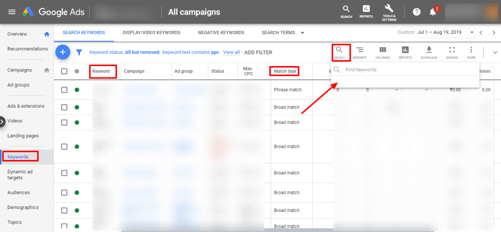 google ads find duplicate keywords