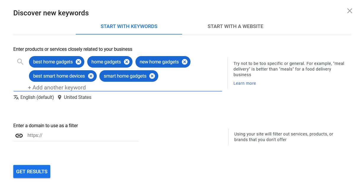 google keyword planner discover new keywords