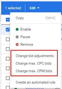 edit placement's bidding