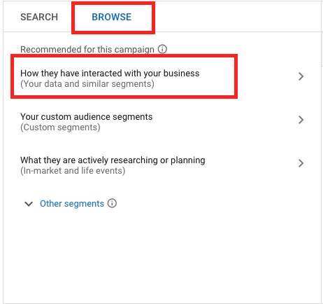 browse for similar audience targeting