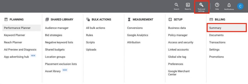 google ads billing