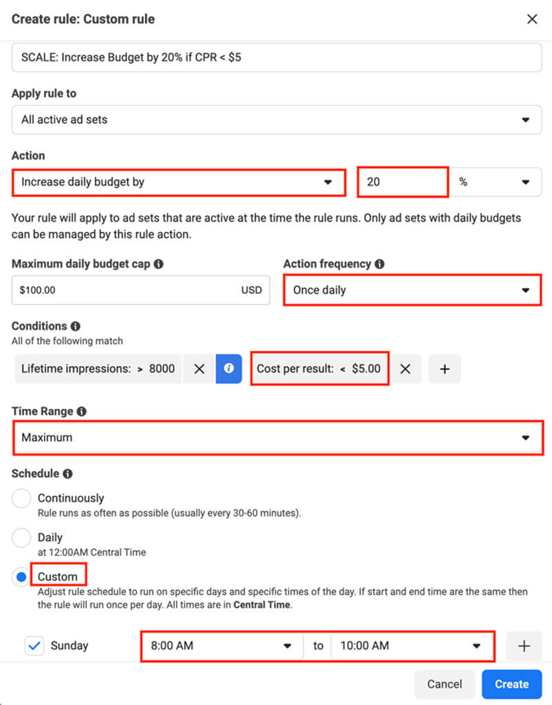 facebook ads automated scaling rule example