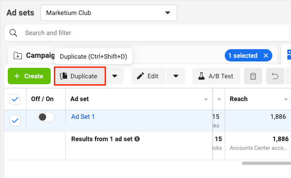 facebook horizontal scaling duplicate ad set
