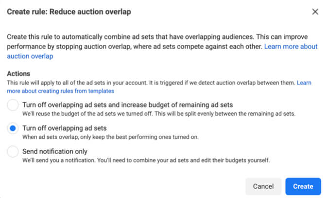 reduce auction overlap turn off overlapping ad sets